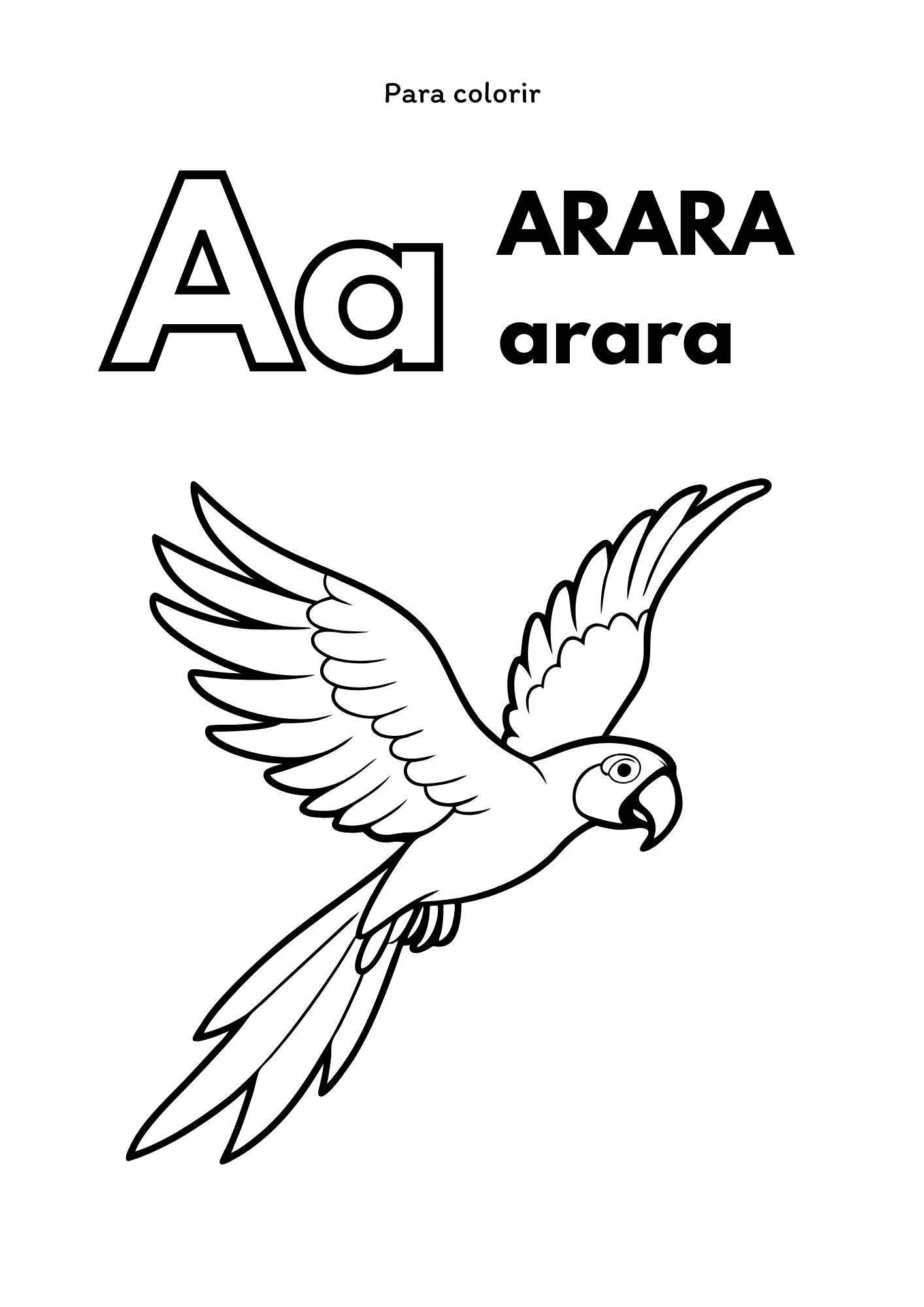 Página para colorir: letra A de arara