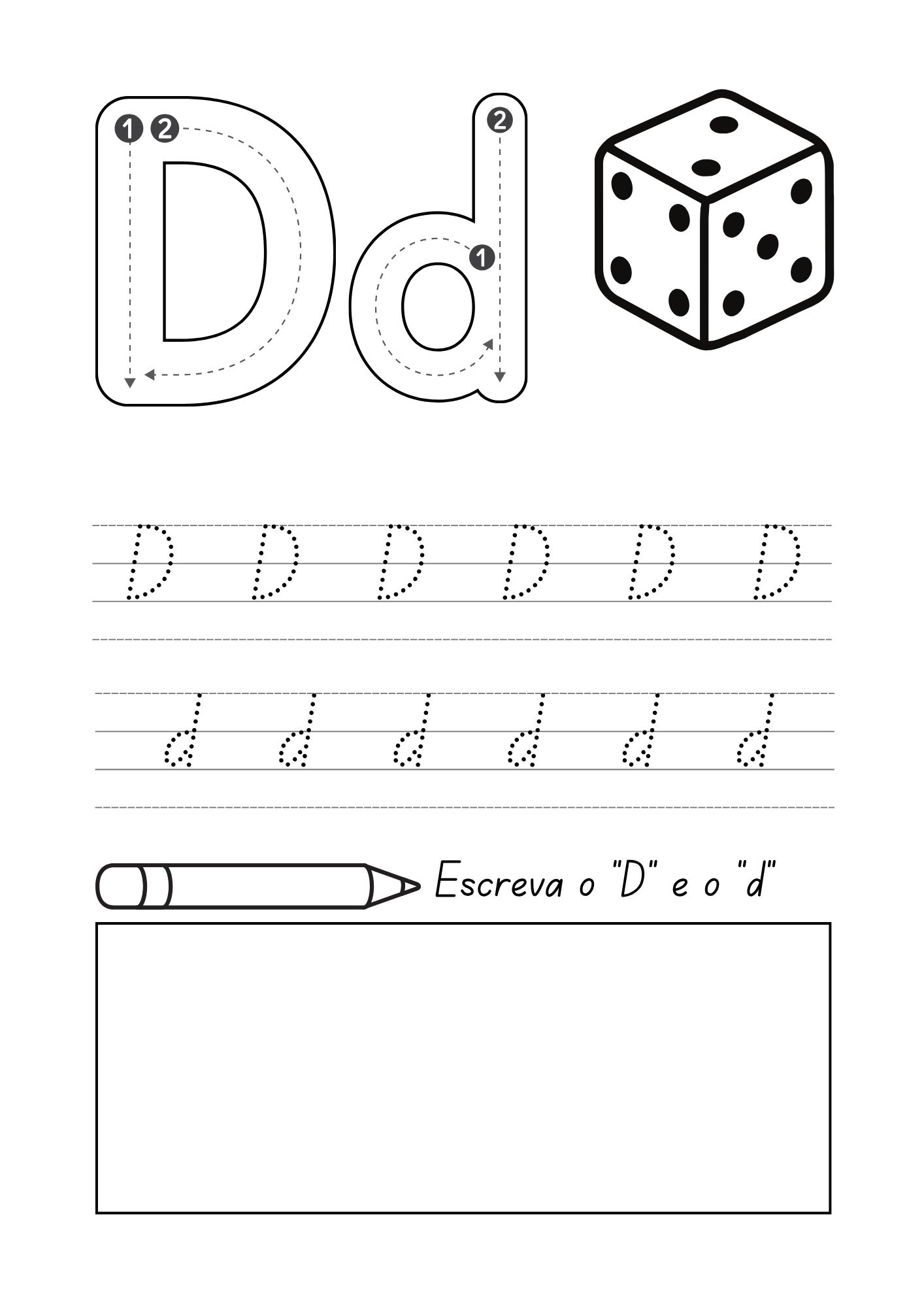 Página para escrever a letra D de dado