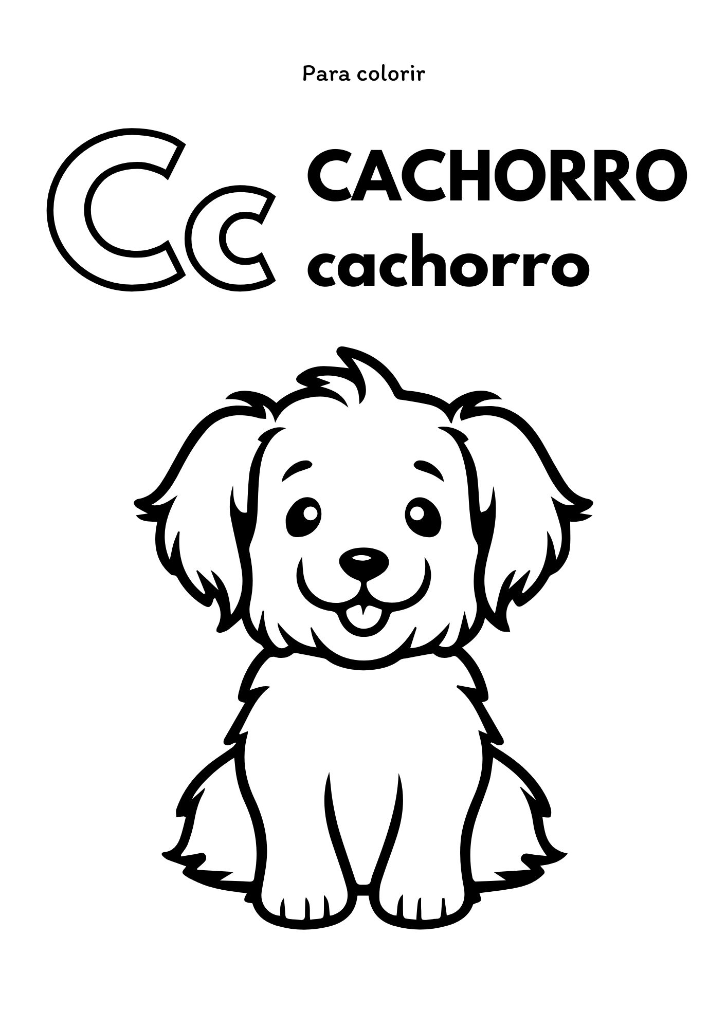 Página para colorir: letra C de cachorro