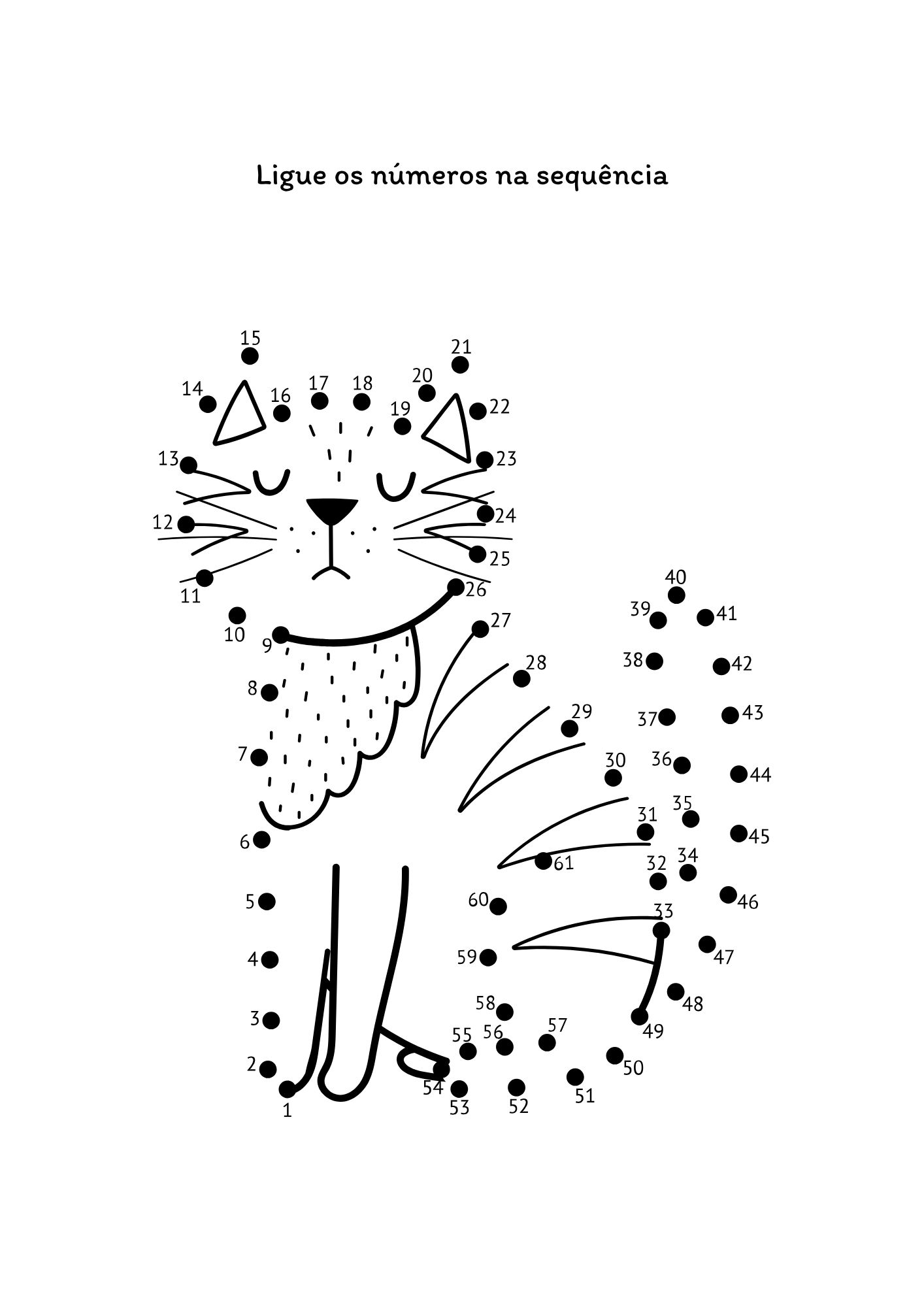 Página para ligar os números: gato listrado