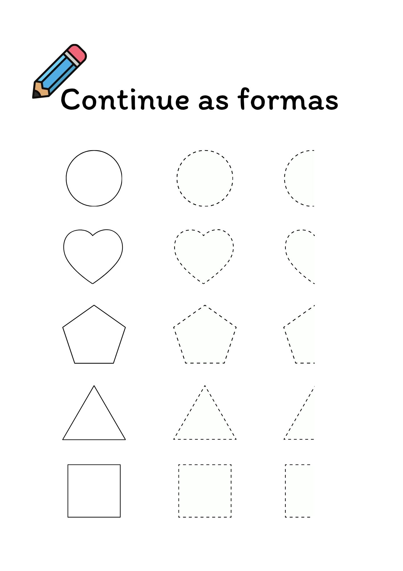 Página para contornar formas: completar a outra metade de cada forma