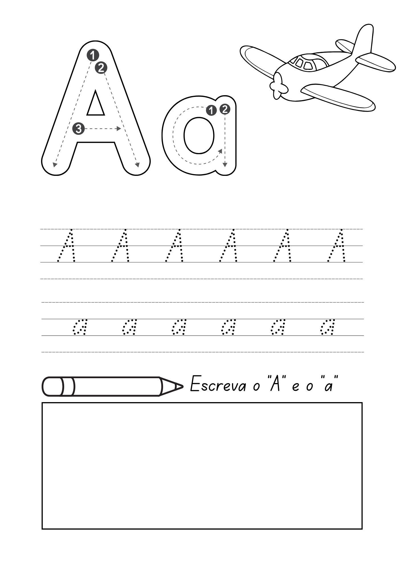 Página para escrever a letra A de avião