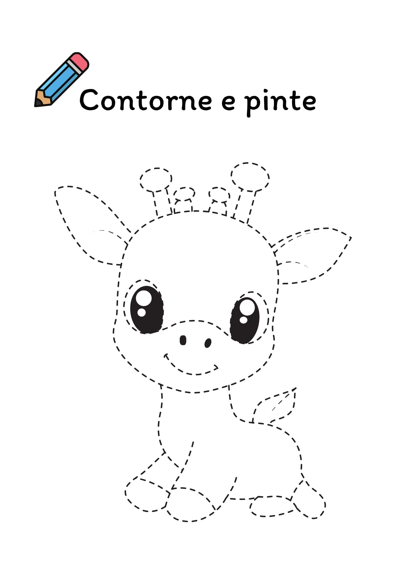 Página para contornar e pintar: a girafa