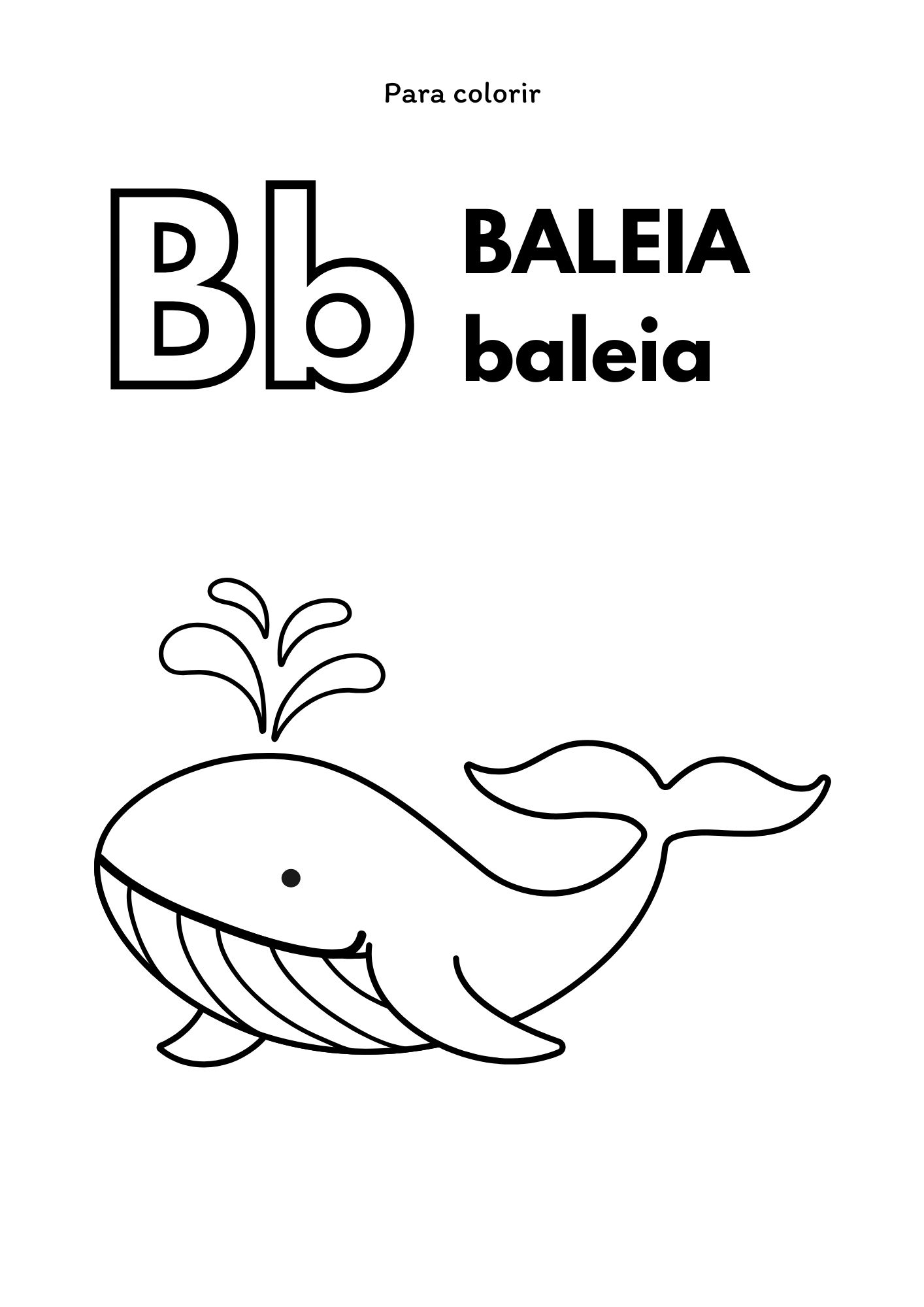 Página para colorir: letra B de baleia