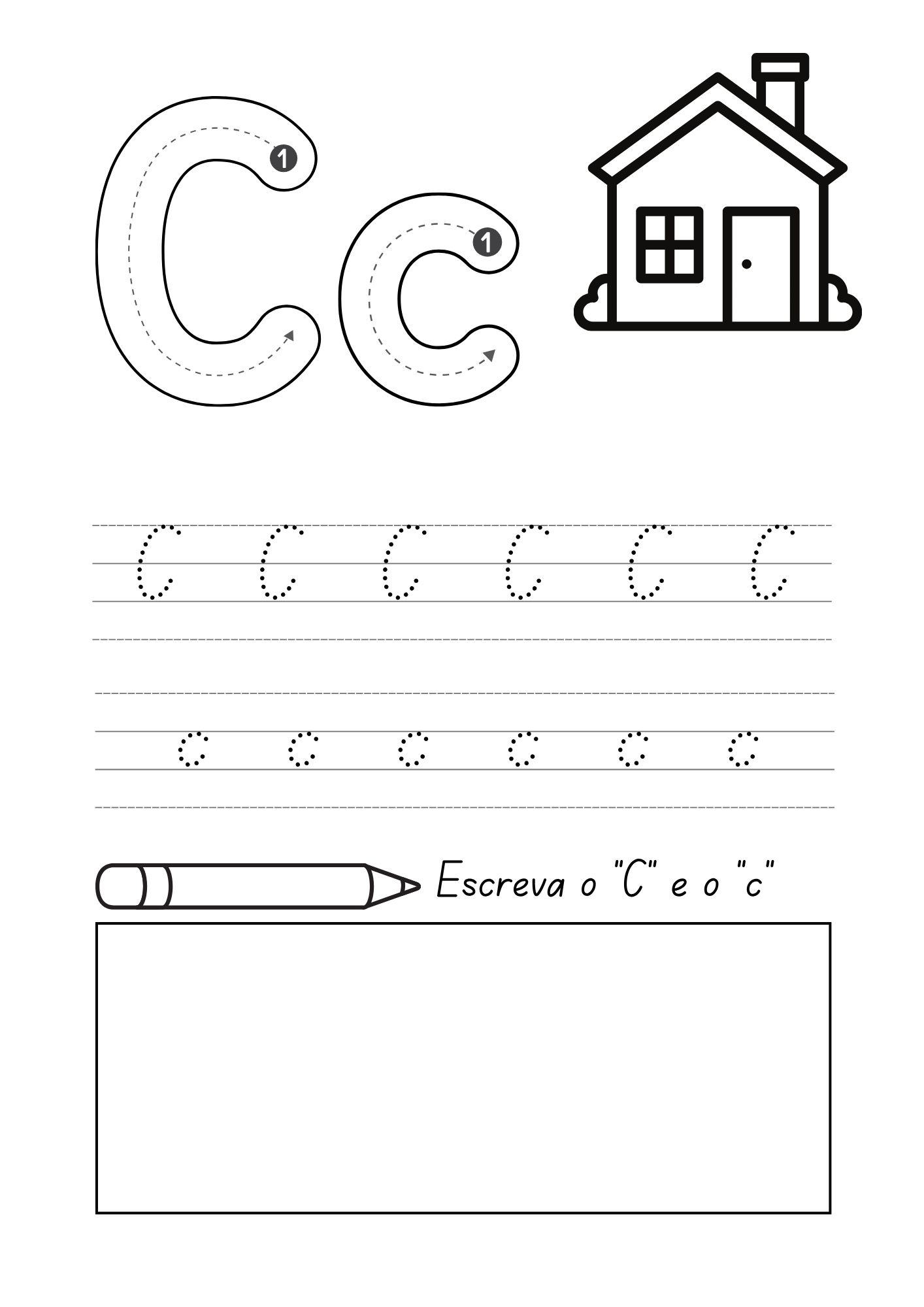 Página para escrever a letra C de casa