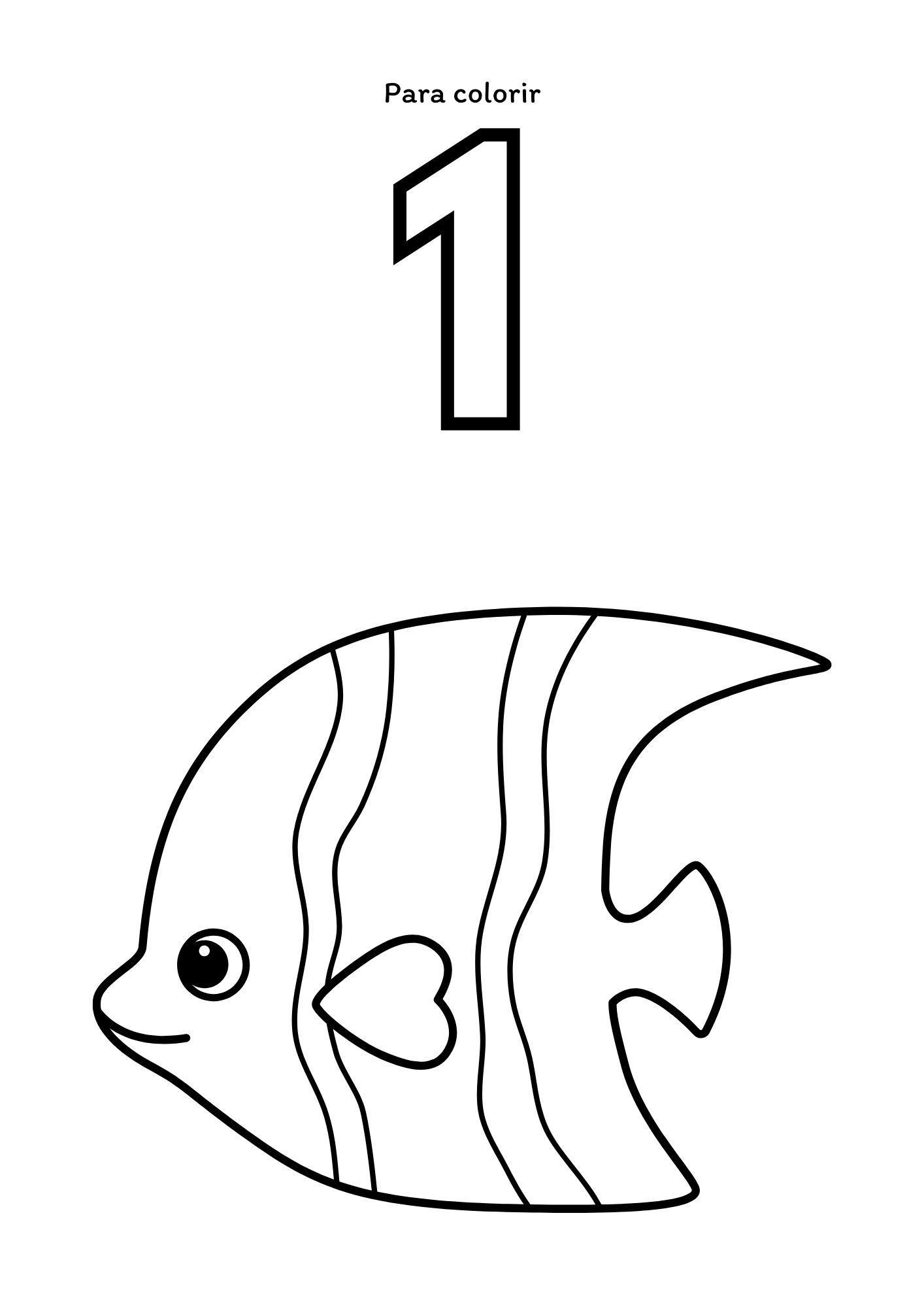 Página para contar e colorir: número 1 com peixinho
