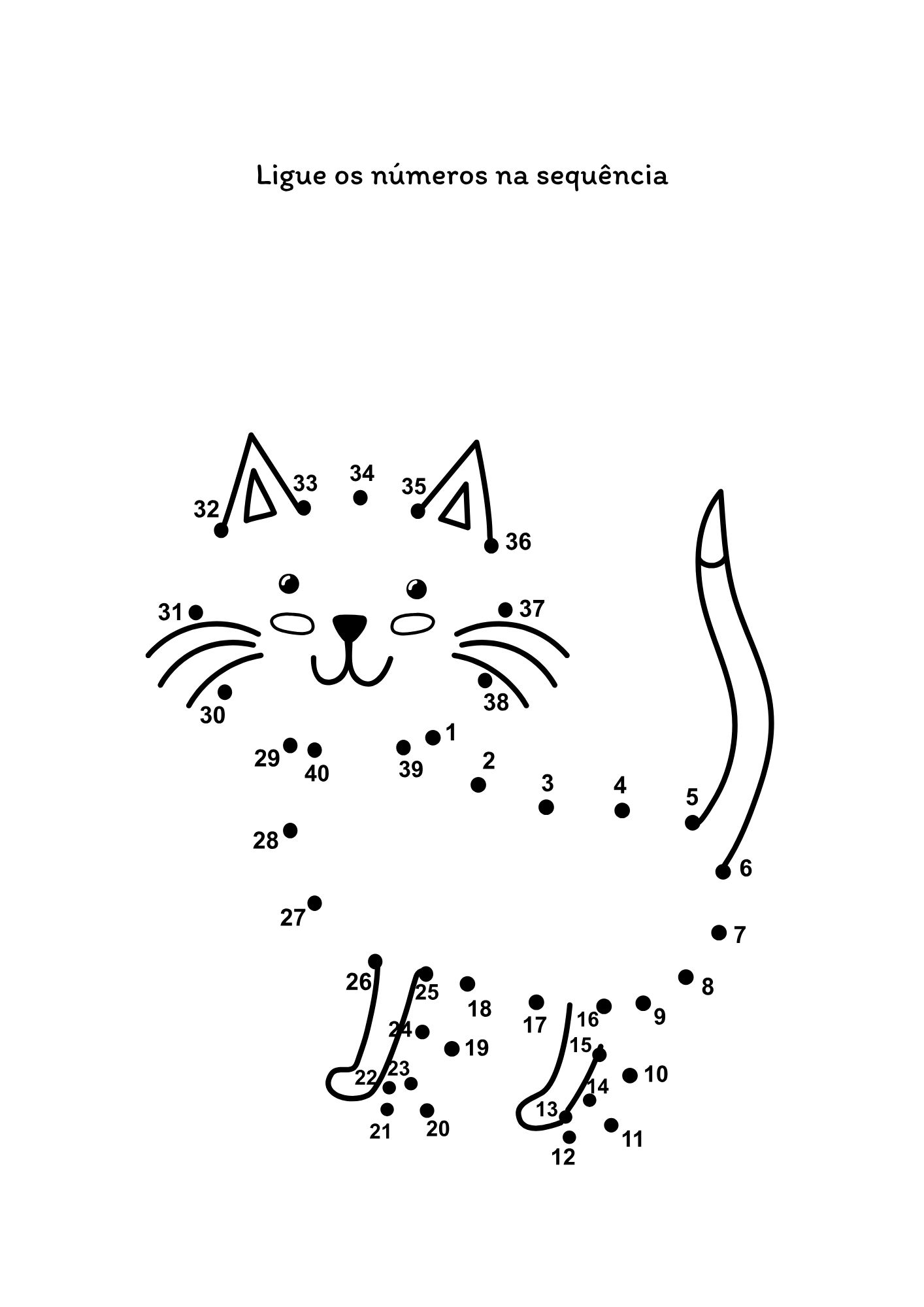 Página para ligar os números: gato sentado
