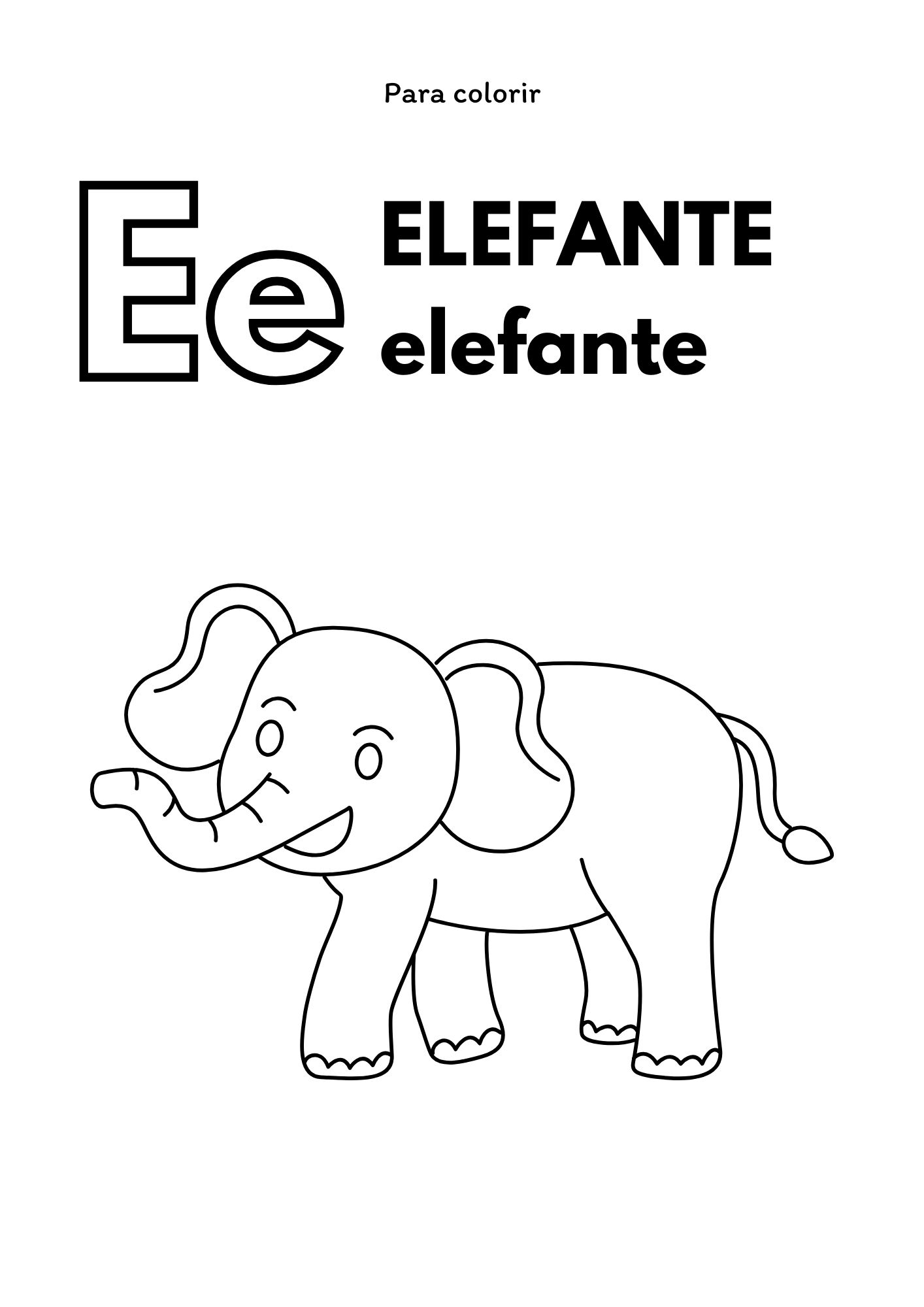 Página para colorir: letra E de elefante